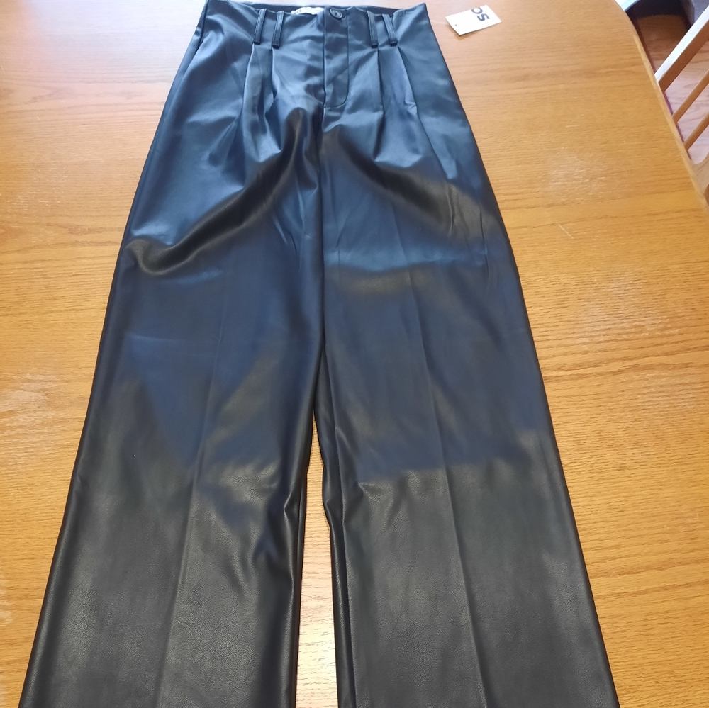 Black Faux Leather Wide-Leg Pants